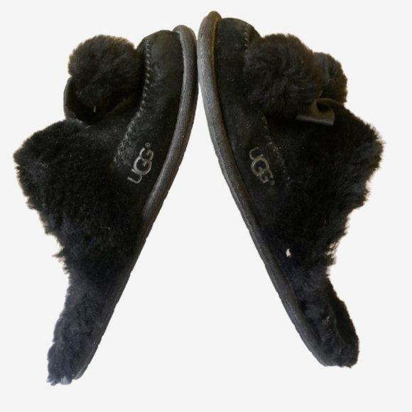 UGG Australia Slippers Slides Black Suede Sheepskin Style Hafnir - Picture 9 of 11